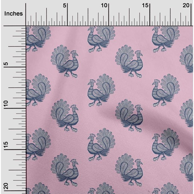 oneOone Cotton Poplin Fabric Peacock Block Print Fabric By The Yard 42 Inch Wide