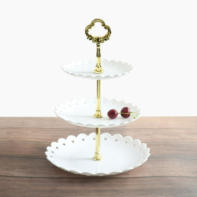 Pastry Stand Dessert Plate Stand Fruit Tray Rack 3 Tier Petal Decorative Removable Plastic Cake Stand For Pastries Cupcakes Snacks Wedding Party Home White