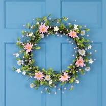 Northlight 15" Unlit Green/Pink Artificial Christmas Floral Twig Wreath