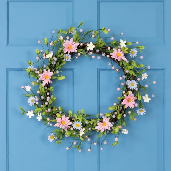 Northlight 15" Unlit Green/Pink Artificial Christmas Floral Twig Wreath