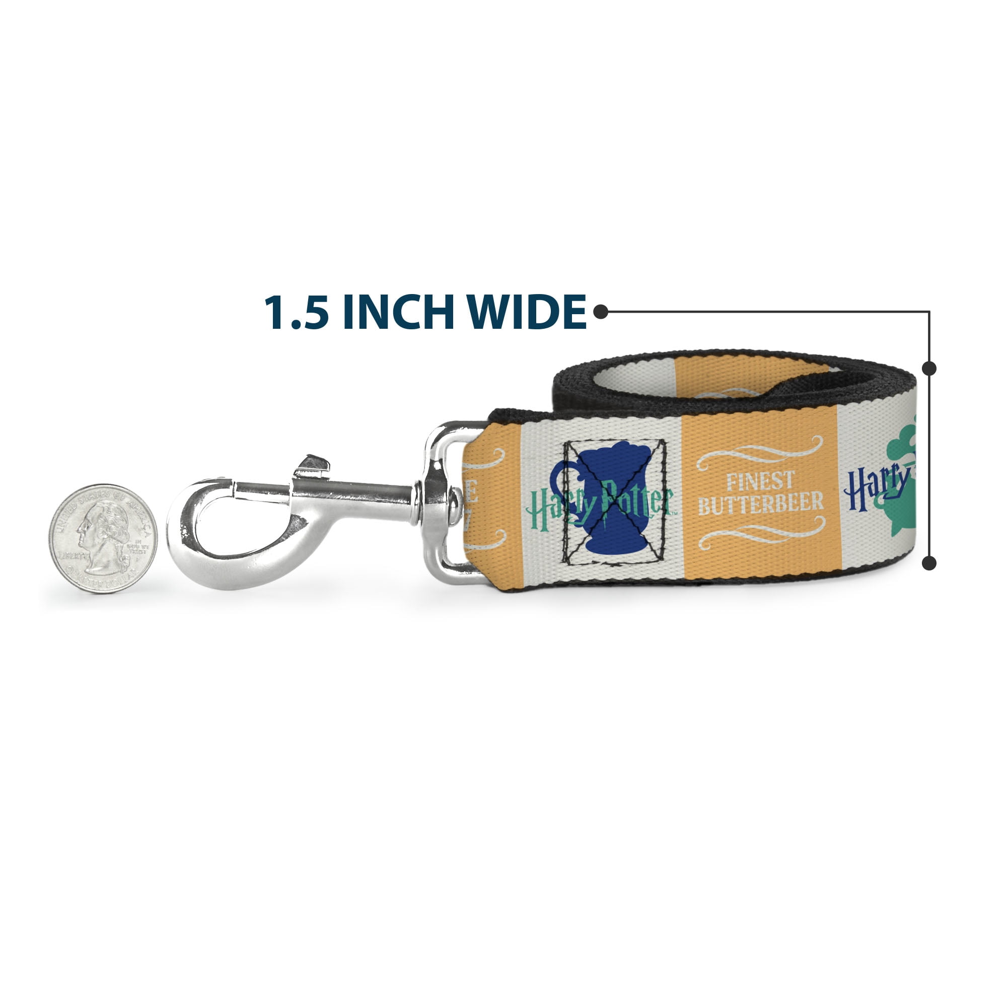 The Wizarding World of Harry Potter Pet Leash, Dog Leash, Harry Potter Finest Butterbeer Since 1867 Icons White Blues, 6 Feet Long 1.0 Inch Wide