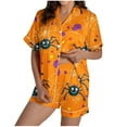 thumbnail image 2 of Aobny Women Plus Size Outfits Cobweb Festival Orange Pajama Short Sleeve Collared Wide-Leg Short Women Pajamas,M, 2 of 8