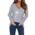 thumbnail image 3 of Xuanfei Women Dandelion Print Cross Chest V Neck Long Sleeve T-Shirt, 3 of 6