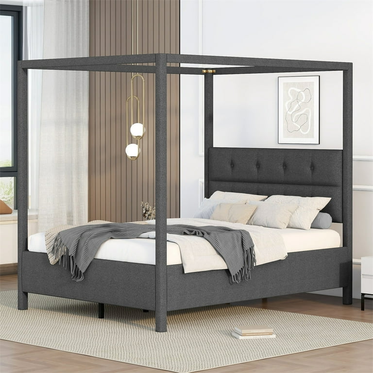 Upholstered canopy bed queen deals