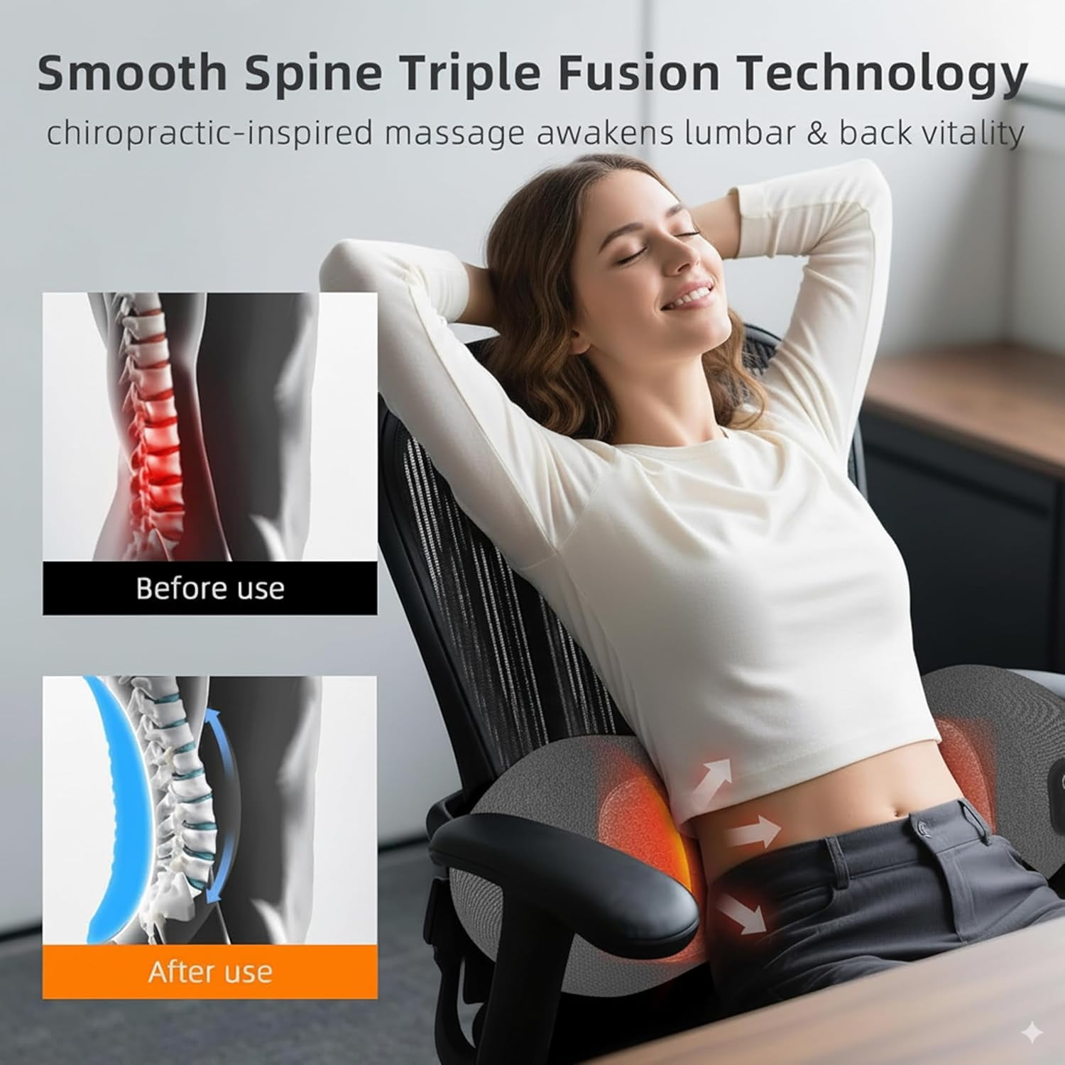 3-in-1 Electric Back Massager Pillow, Ergonomic Wedge Cushion with Adjustable Lumbar Support and Heat for USB Powered Back Bed Comfort and Support Pad Chair