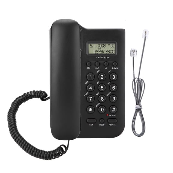 Teléfono fijo de pared con cable para hotel, oficina y hogar (negro)