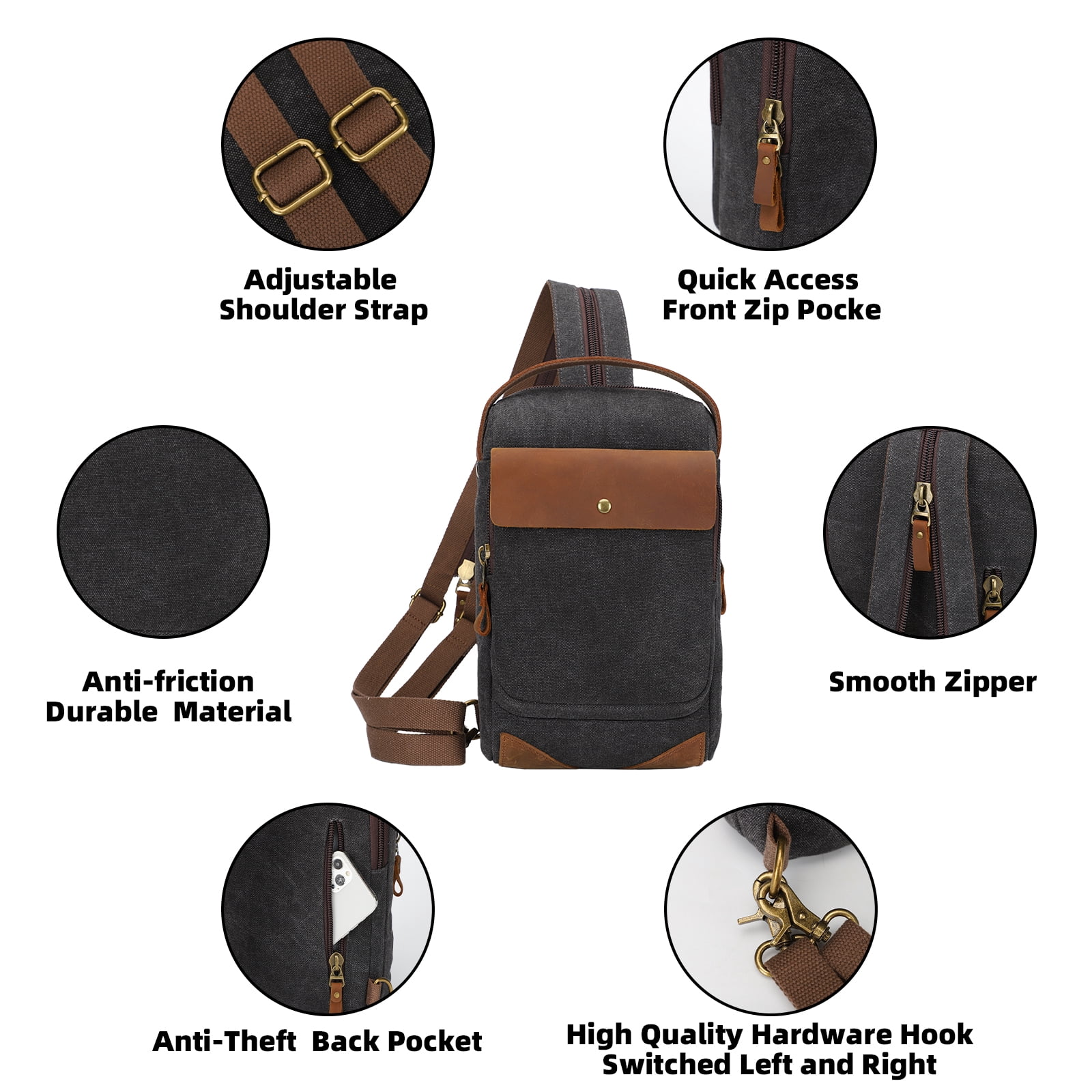 KL928 Canvas Sling Bag Crossbody Backpack Shoulder Casual Rucksack for Men Women