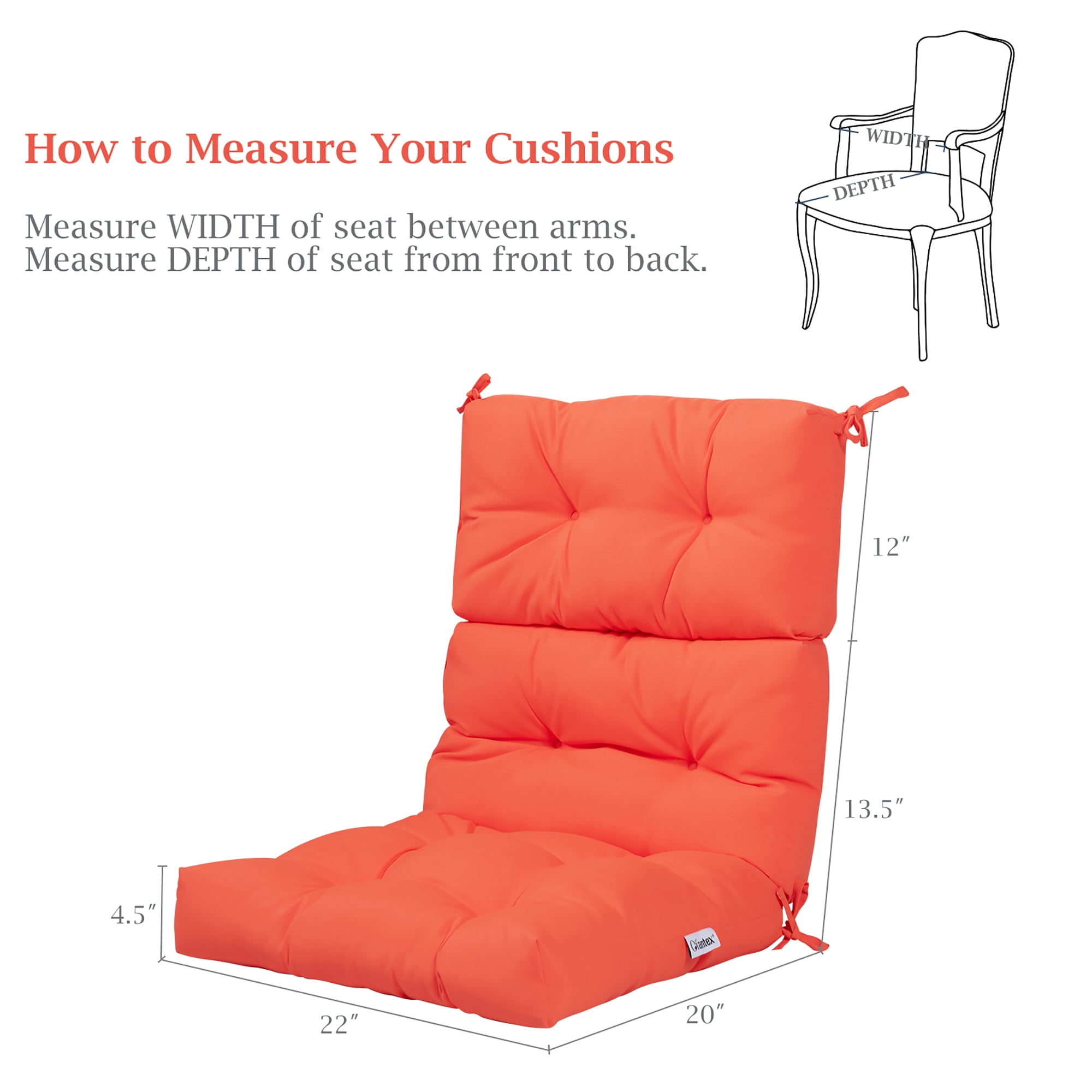 Costway 22''x44'' Back Chair Cushion Tufted Pillow Patio Seating Pad Orange