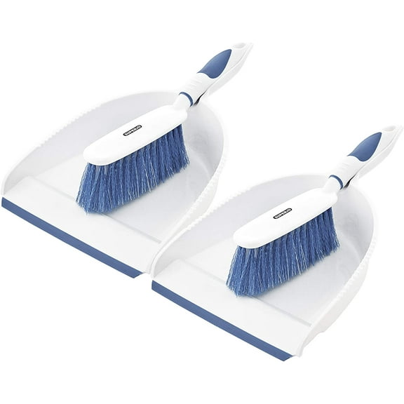 Dustpan and Brush Set (2 Pack) Hand Broom with Ergonomic Grip Handle, Blue