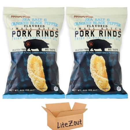 Small Batch Sea Salt & Black Cracked Pork Rinds, 4oz, (2 pack), by