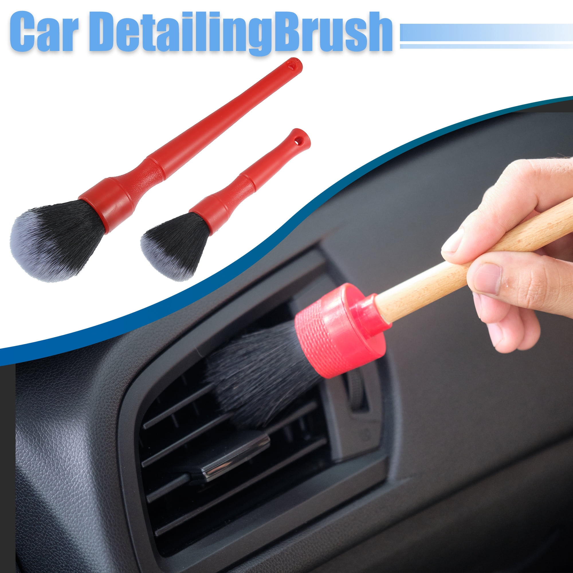 Unique Bargains 2pcs Car Detailing Brush Set Ultra Soft Synthetic PBT Brush Red