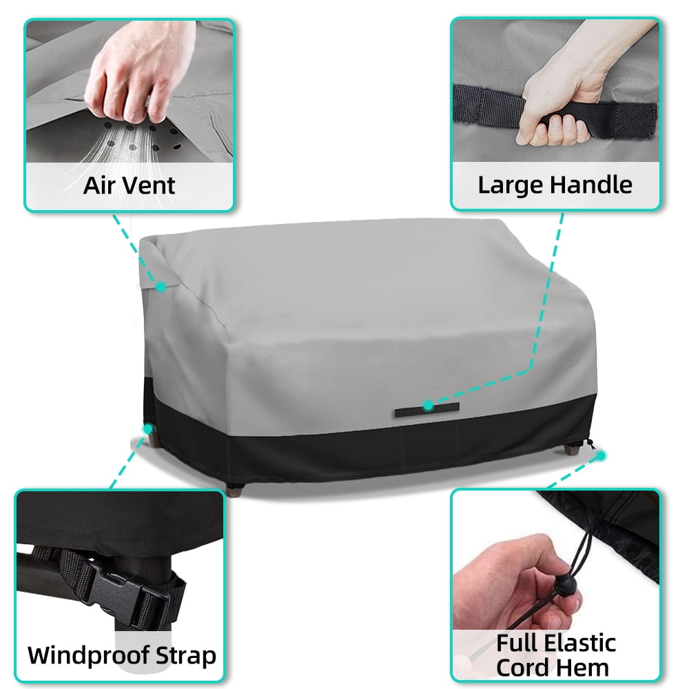 Zenicham Patio Loveseat Cover, 600D Heavy Duty Waterproof Couch Cover, Gray/Black 60"Wx35"Dx35"H