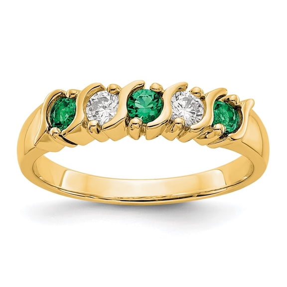 Auriga 14k Yellow Gold 1/5 carat Diamond and Emerald Complete Band for Women Size- 7