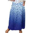thumbnail image 2 of Women's Printed Elastic Waistband Pleated Pocket Skirt With Mid Calf Skirt Blue M, 2 of 5