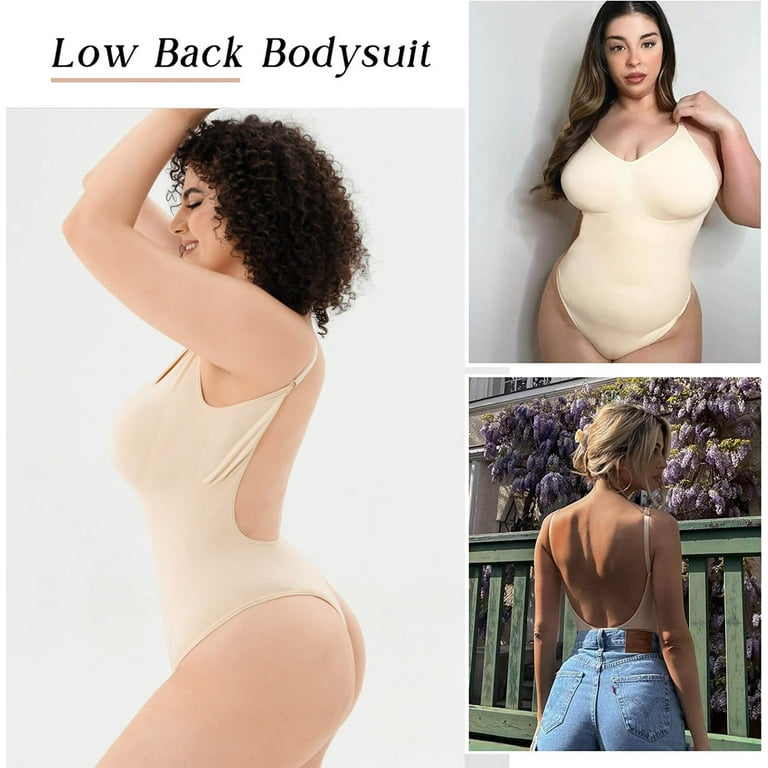 Vaslanda Low Back Bodysuit for Women Tummy Control Shapewear Seamless  Sculpting Body Shaper Thong Tank Top