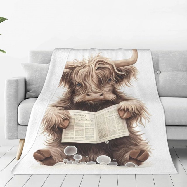 Fotbe Relaxed Cute Cow Reading Manta de Franela Acolchonada con Estampado, Súper Suave y Esponjosa, Extra Grande para Sofá, Cama, Uso Todo el Año-80"x60"
