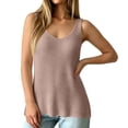thumbnail image 6 of Women's Sleeveless Knit Beach Top Casual Solid Color Camisole Tank Top Lightweight Breathable Summer Vacation Beachwear Swim Cover Up Top, Khaki Size L, 6 of 9