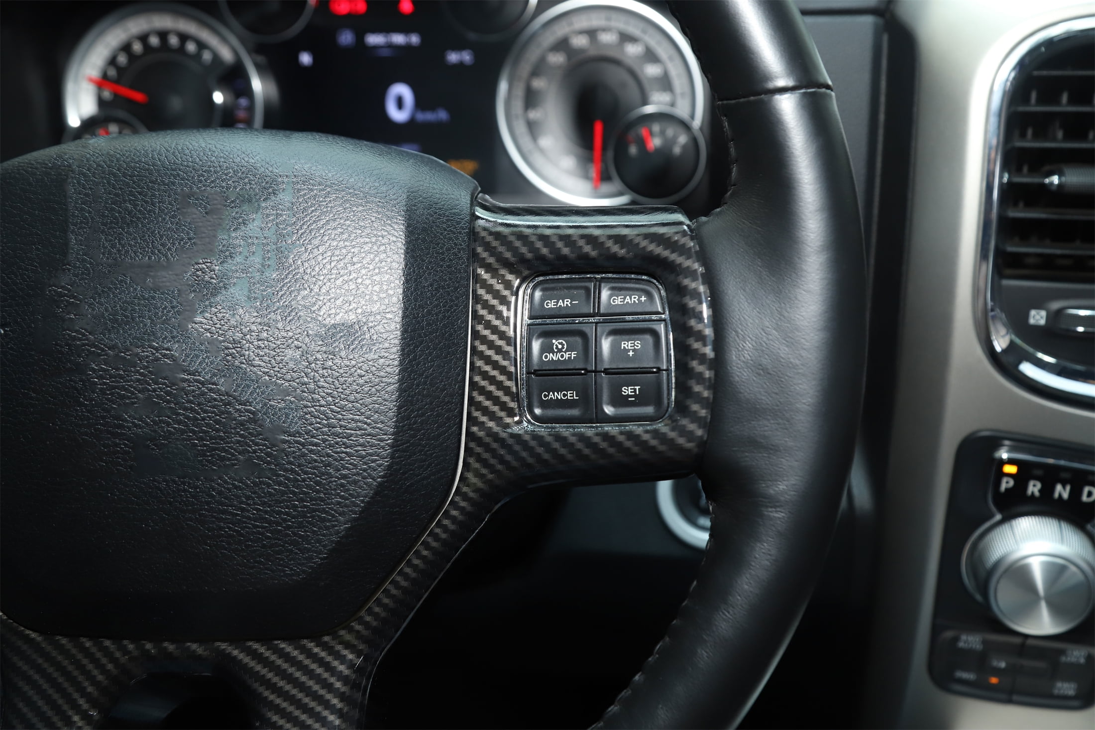 CheroCar Car Steering Wheel Cover Trim for Dodge RAM 2010-2017(Carbon Fiber Black)