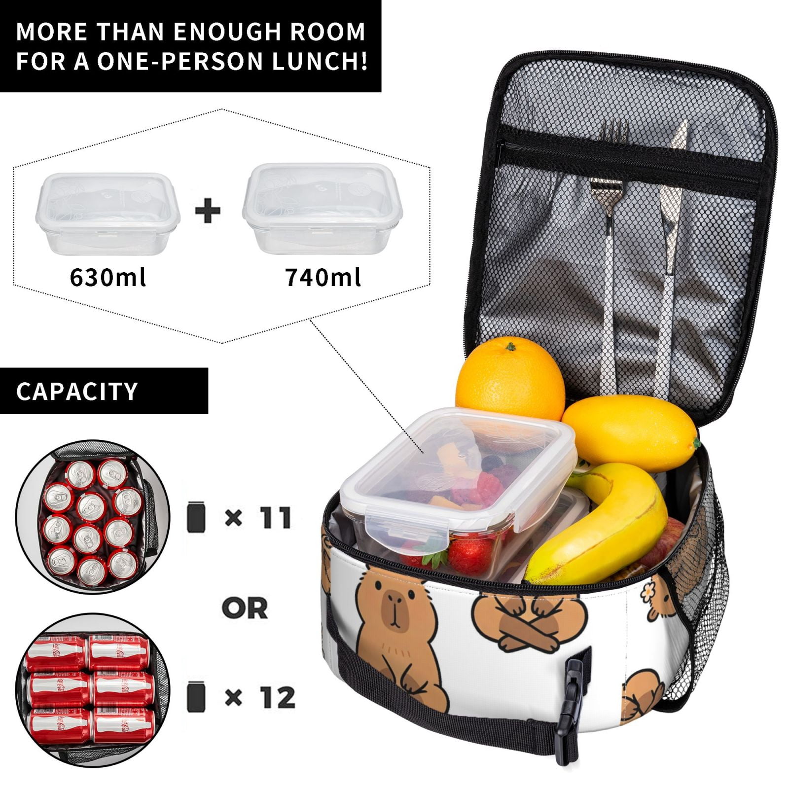 Lunch Bag For Women Men Insulated Portable Lunch Box Bento Box Office Picnic Travel Cooler Bag Cartoon Capybara (6)