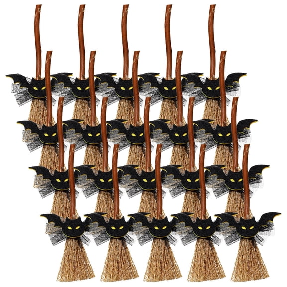 20 Pcs Mini Witch Broom Ornaments, 5.51 inch Miniature Straw Brooms, Halloween Hanging Decor, Dollhouse DIY Accessory, Handmade Craft Prop, Season Party Embellishment, Indoor Holiday Decoration