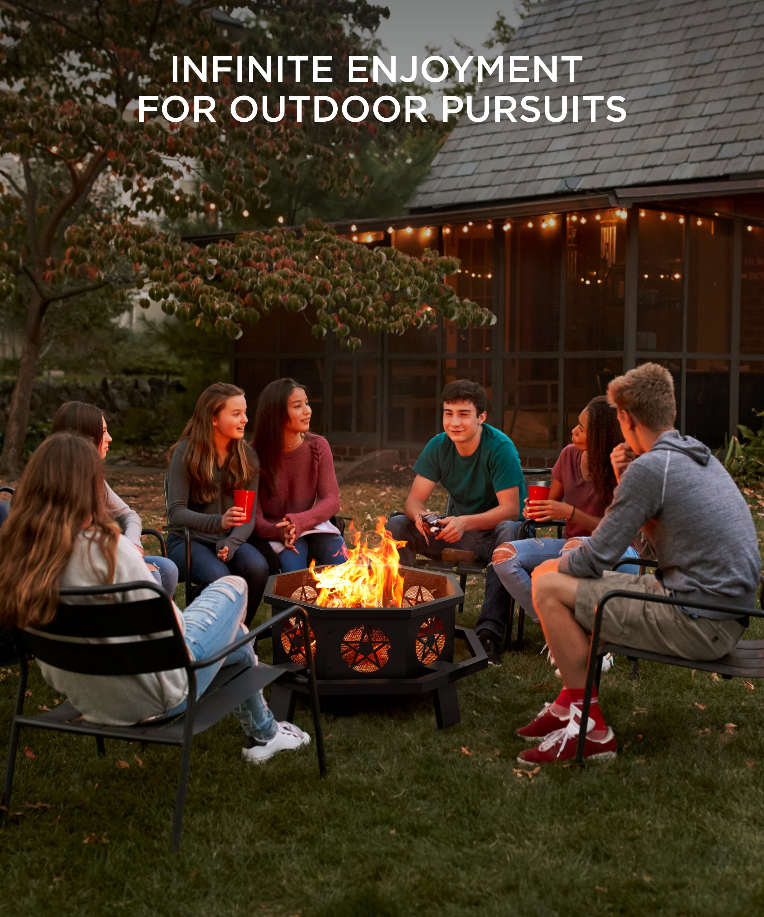 TVOFEK 26 inch Octagon Fire Pit with Poker, Wood Burning Firepits, Outdoor Fire Barrell for Bonfire, Backyard, Patio, Picnic, Camping, Black