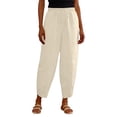 thumbnail image 4 of TZZQ Linen Capris Pants for Women Petite Beach Pants Straight Wide Leg Casual Drawstring Elastic Waist Cropped Trousers with Pockets Loose Comfy Summer Tulip-Hem Ankle Length Trousers Beige L, 4 of 9