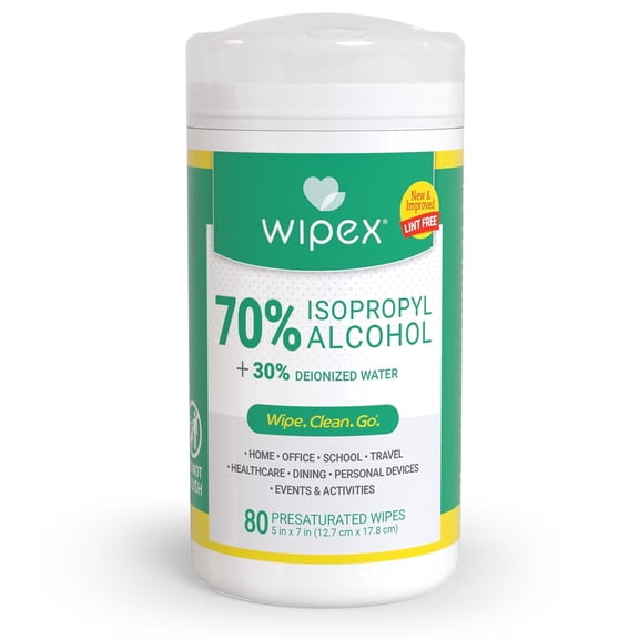 Wipex 70% Isopropyl Alcohol Wipes , 80 CT Lint-Free Cloth in Sealed Canister to clean Surfaces, Electronics, Computer Screens