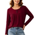 thumbnail image 5 of Posijego Womens Long Sleeve T Shirts Pleated Crew Neck Casual Solid Color Base Layer Tee Shirt Going out Tops, 5 of 6