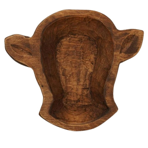 large cow head wooden dough bowl for decor or candles centerpiece christmas birthday gift one unique brown hand carved bowl approx. 10 to10.5 x 11 to11.5 x2.