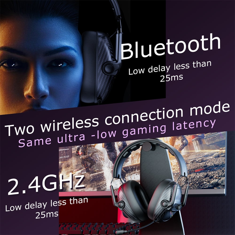 Wireless Gaming Headsets with Microphone for PS5/PS4/PC/Switch,Bluetooth/2.4G/Wired Headphones with Microphone Detachable Noise-Canceling,Stereo Sound,Light,Foldable,Portable,Black