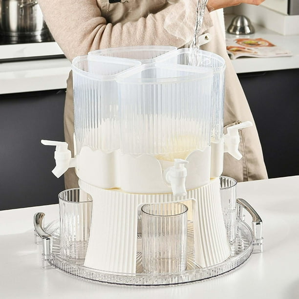 Hervidor de agua fría de 6L, dispensador de bebidas, jarra de té y , extraíble, 4 rejillas giratorias, Material PP versátil de 360 degree con tapa para con soporte perfecl nevera tetera fria