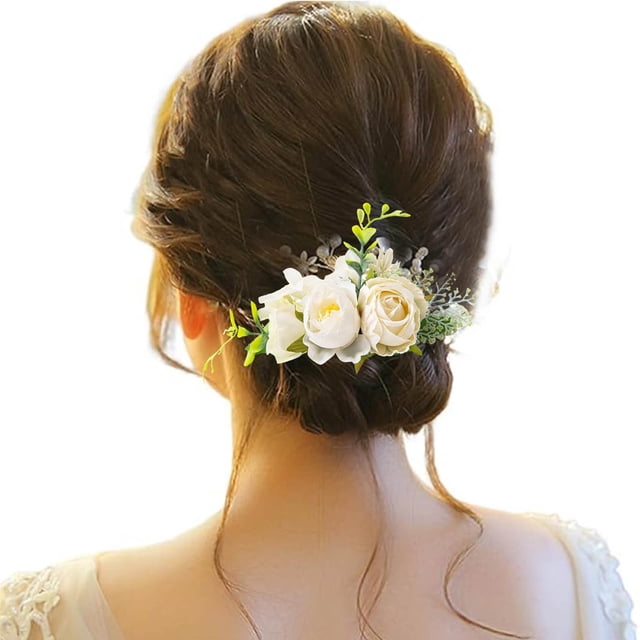 XASZHN Flower Metal Hair Combs Slide Clips Floral Bows Barrettes Set White_004 One Size
