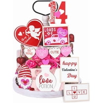 11PCS Valentine's Day Tiered Tray Decor Set Farmhouse Gnome Heart Wooden Table Sign Rustic Tiered Tray Home Decoration