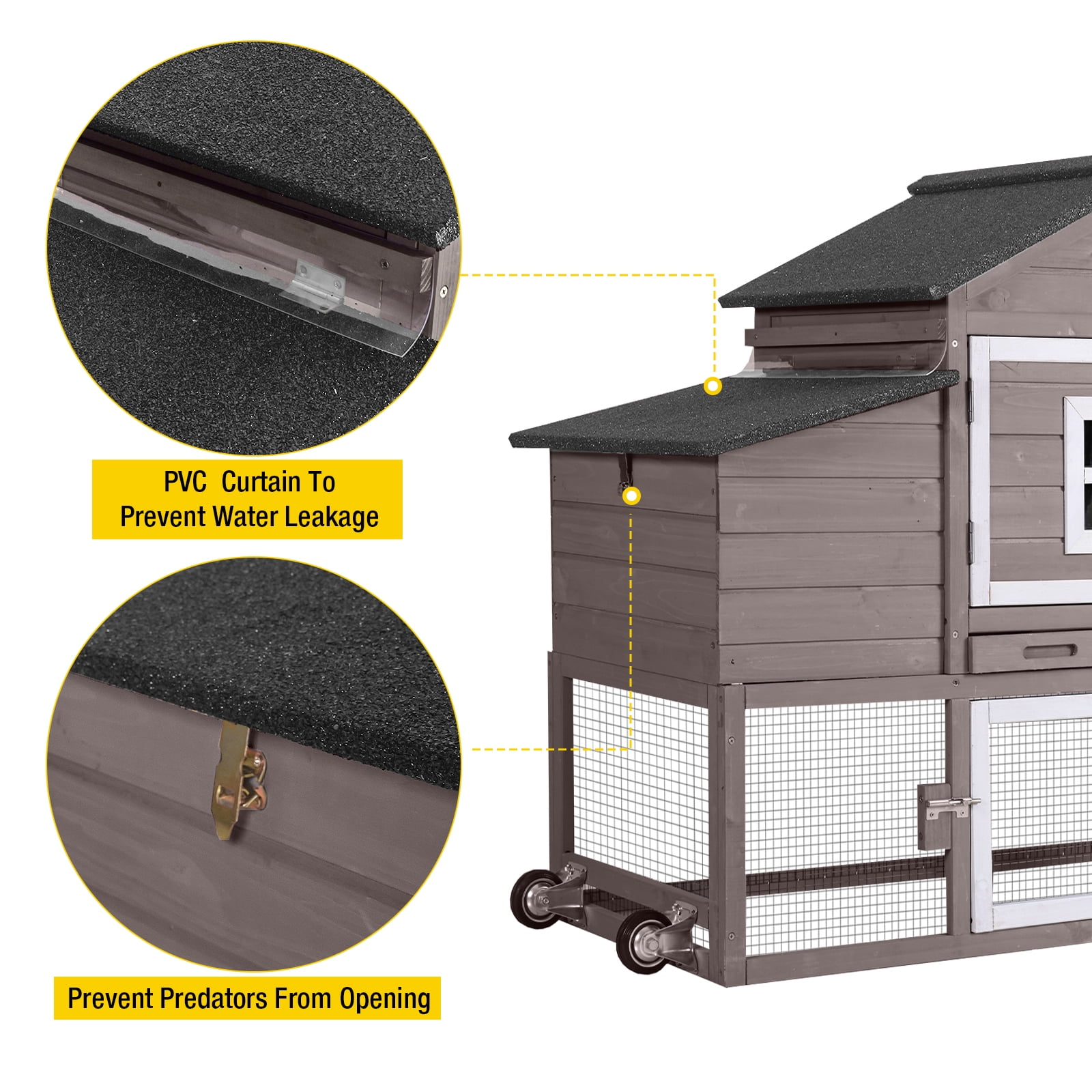 Aivituvin Mobile Chicken Coop with Wheels for 2-4 Chickens, Weatherproof Chicken House Poultry Cage with Nesting Box, Leakproof Pull-Out Tray for Outdoor Backyard, Brown