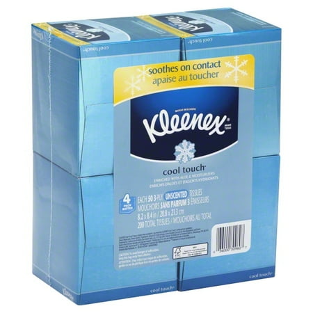 Kleenex Cool Touch White Unscented Tissues 2-Ply Bundle Pack, 4 count