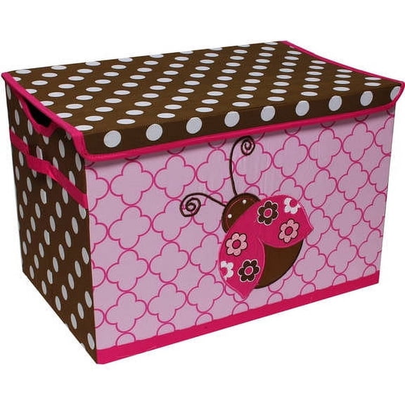 Bacati - Butterflies/Ladybugs Pink/Chocolate Cotton Percale Fabric covered Storage, Small Box, 10 L  x 10 W x 10 H inches