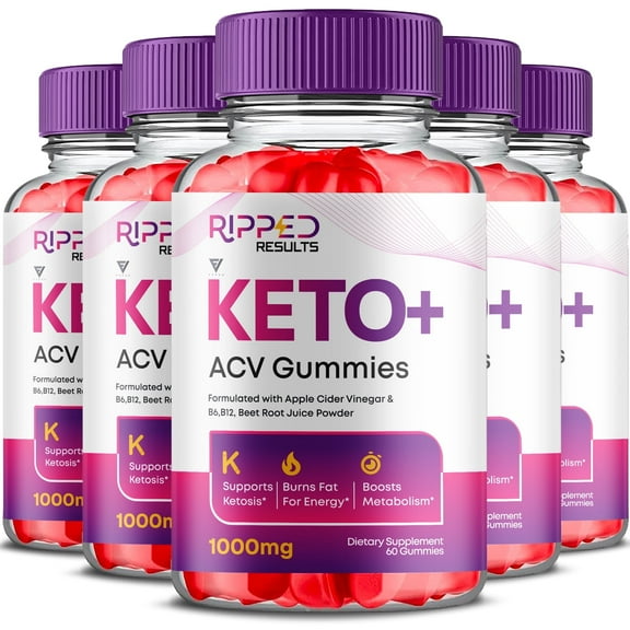 (5 Pack) Ripped Results Keto   ACV 1000mg Healthy Gummies Vitamin B12 Vitamin B6 Apple Cider Vinegar Reviews (300 Gummies)