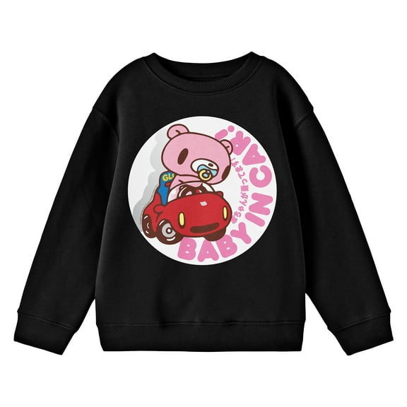 Gloomy Bear Baby In Car Crew Neck Long Sleeve Youth Black Sweatshirt-XL