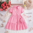 thumbnail image 2 of Tisuna Summer Dress For Girls Toddler Solid Color Puff Sleeves Lapel Collar Dresses Fashionable Child Girls School Style Dress Pink Size 5-6 Years, 2 of 6