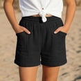 thumbnail image 2 of FINALGANG Girls Kids Casual Shorts Solid Color Elastic High Waist Patch Pocket Lightweight Breathable Summer Shorts For Daily Wear Black 16-17 Years, 2 of 5