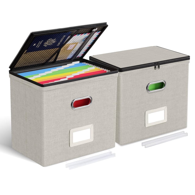 Cajas Organizadoras de Archivos Oterri con Tapa Beige Pequeñas Paquete de 2