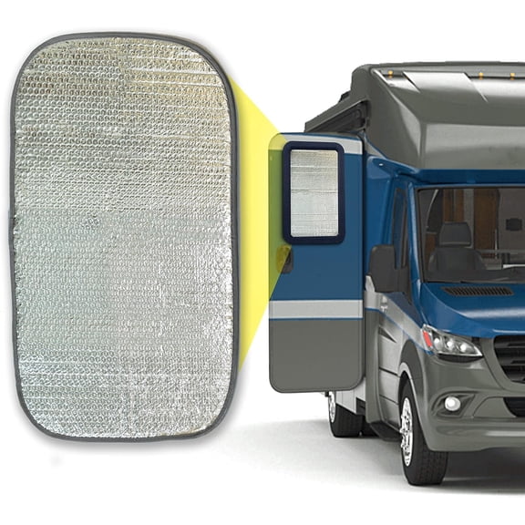 EcoNour RV Window Shade | Foldable Trailer Door Window Cover | UV Protection & Privacy Blackout Sunshade | Camper Window Shade for RV & Travel Trailer | Silver 25" x 16"