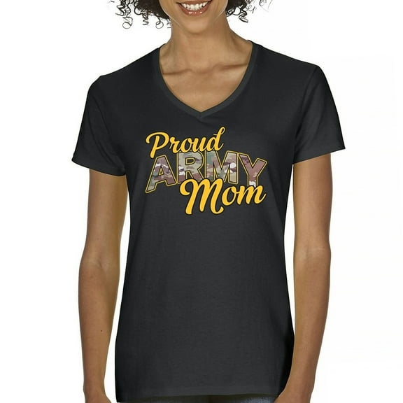 Proud Army Mom Women's V-Neck T-shirt US Military Family Pride Veteran Patriotic Armed Forces Mother's Day Licensed Tee