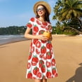 thumbnail image 4 of Goofa Hand Drawn Tomatoes Pattern Women Summer Short Sleeve Midi Dress with Pockets Casual Aline Flowy Tshirt Dress Vocation Beach Sundress, 4 of 6