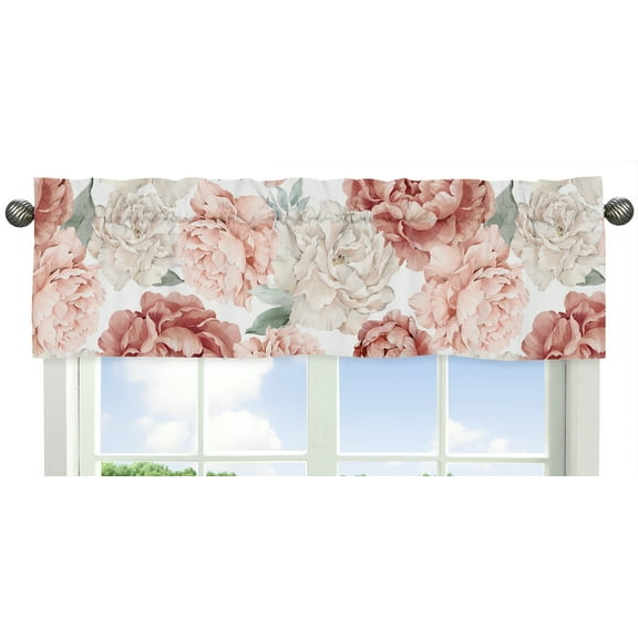 Peony Floral Garden Pink and Ivory Semi-Sheer Window Valance Girl by Sweet Jojo Designs
