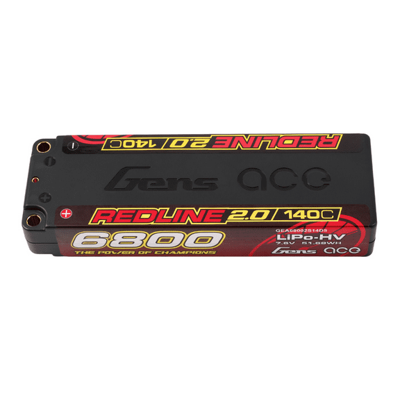 Gens Ace 6800mAh 2S 7.6V 140C HardCase 57# Redline 2.0 Series LiPo Battery with 5.0mm Bullet Connectors