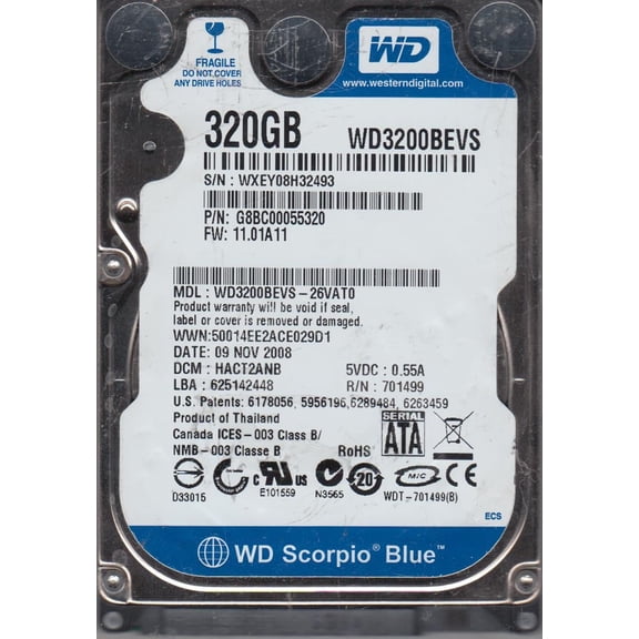 WD3200BEVS-26VAT0, DCM HACT2ANB, Western Digital 320GB SATA 2.5 Hard Drive