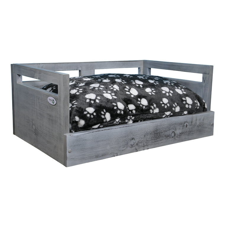 Wooden Pet Bed with Removable Cushion Antique Gray Medium Walmart