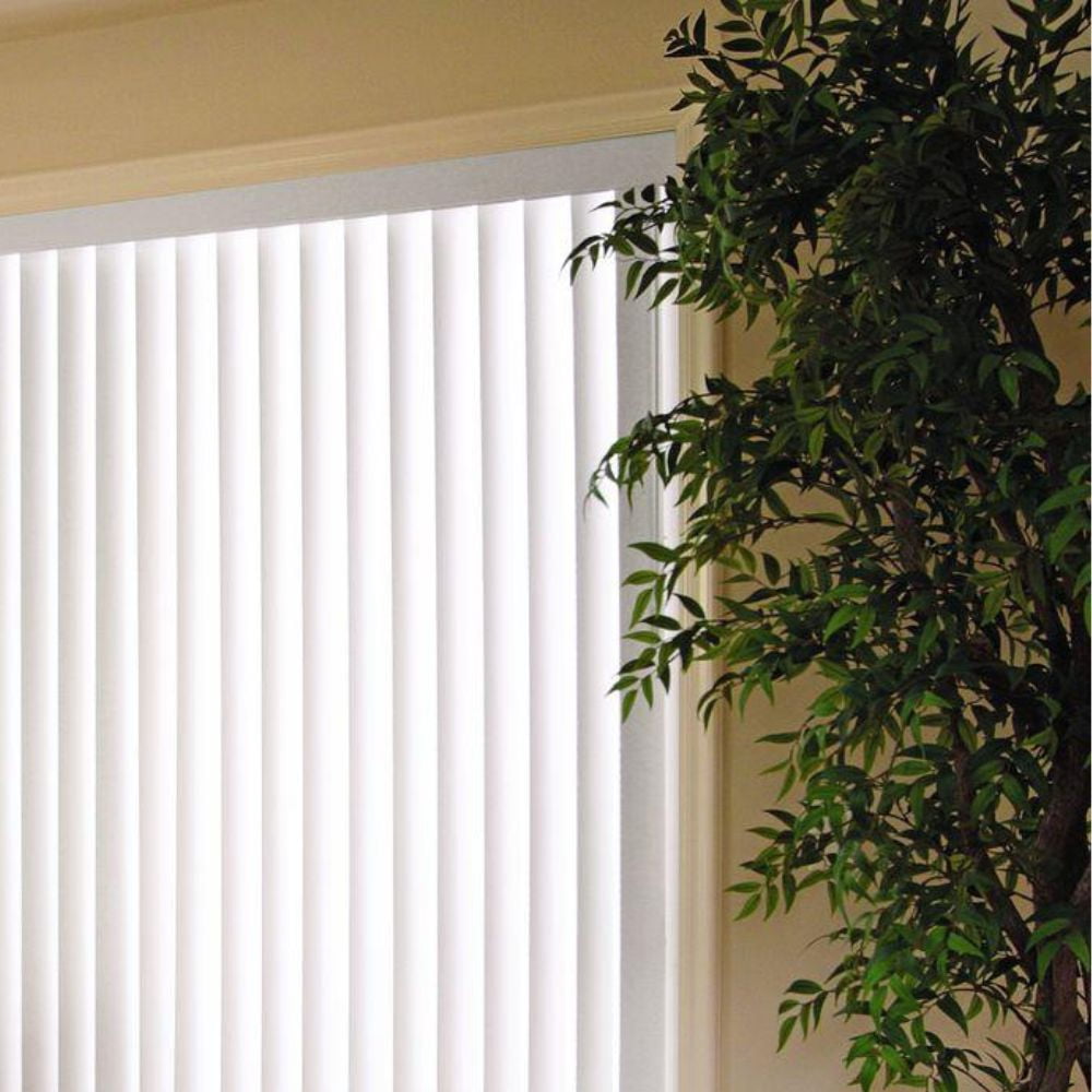 Vertical Hard Window Patio Blinds - White, 84" L x 78" W Plain & 3-1/2-Inch Vane - Easy Installation for All Patio Doors, Hardware Included - Aluminum Track for Durability, Anti-Static Slats