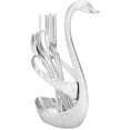 thumbnail image 2 of Dinnerware Set Exquisite Stainless Steel Swan-Shaped Fork Spoon Holder Fruit Dessert Flatware with 3 Spoons 3 Forks(Patterned - Silver), 2 of 7